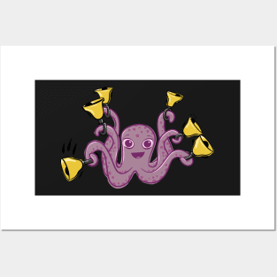 Octopus Ringing Handbells Cartoon Posters and Art